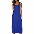 thumbnail image 1 of LOVZFMLL Robes pour Femmes Col Rond Uni Manches Courtes/sans Manches Robes Débardeurs d'Été Décontractées Amples Plage Maxi Robes d'Été Bleu Marine A TTG, 1 of 4