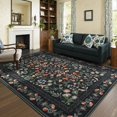thumbnail image 3 of Floral Washable Area Rugs 8x10, Non-Slip  Room Carpet Soft Tumble Washable Rugs for  ,  Botanical Print Carpet for Classroom  Room Dining Room, Black, 3 of 6