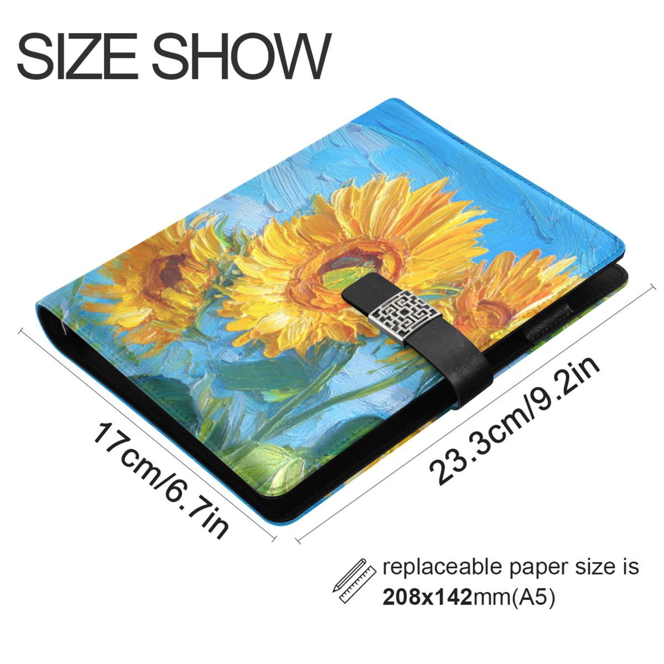 Leather Planner Leather Notebook Notebook Journal Binder Design Pen Pocket Design Convenient for Storage Yellow Sunflower Pattern