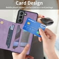 thumbnail image 6 of For Samsung Galaxy S22 Phone Case Card Slots Metal Buttons Convenient Kickstand Synthetic Leather Lightweight Plain Slim  Shockproof Anti-Fingerprint Phone Cover for Women or Men,Purple, 6 of 11