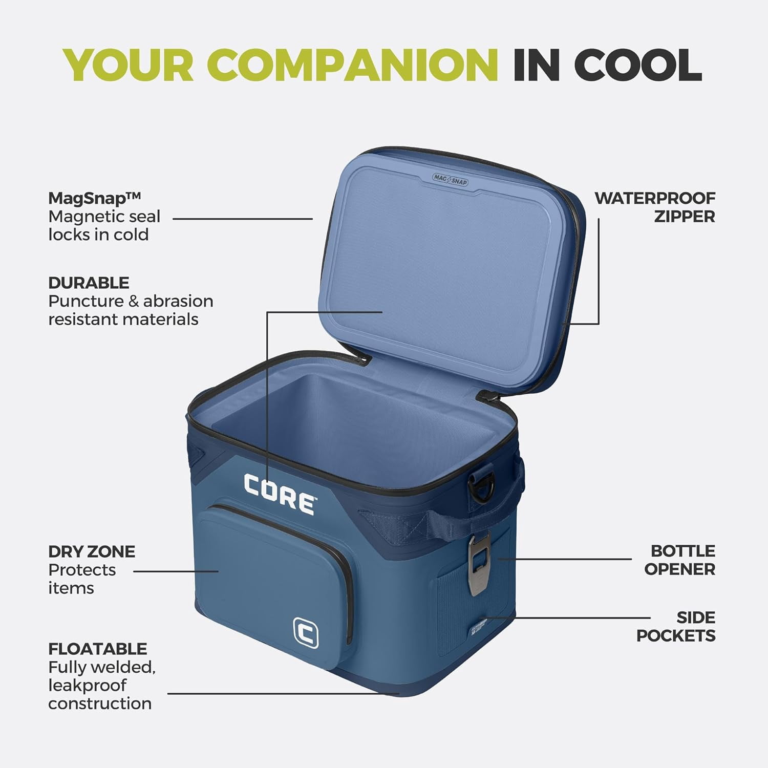 CORE 18 Can Climakeep Magnetic Soft Cooler, Leakproof Cooler, Waterproof Zipper, Navy