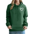 thumbnail image 2 of Drawstring Hoodies for Women with Pocket Love Heart Printed Sweatshirt Top Casual Loose Valentines Day Outfit Gift (L, Army Green), 2 of 5