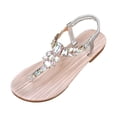 thumbnail image 6 of Flip Flop Dressy Sandals for Women 2025 Glitter Rhinestones Flats Elastic Ankle Strap Dress Sandals, 6 of 9