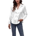 thumbnail image 3 of Camisa de manga larga Nikou para mujer con botones de seda satinada, 3 of 5