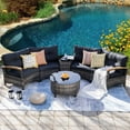 thumbnail image 2 of MEISSALIVVE 6 Piece Outdoor Patio Furniture Set, Half-Moon Curved Rattan Conversation Set with Wood Armrests, Round Coffee Table & Side Table(Grey), 2 of 11