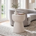 thumbnail image 4 of Dayalane Round Faux Stone Side Table, 15.5" Modern Cream Hourglass End Table Indoor Outdoor, Travertine Cream Look Accent Drink Stool for Living Room Patio, Fully Assembled, 4 of 11