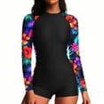 thumbnail image 7 of LEKWK Womens One Piece Swimsuits Long Sleeve Zip up Rash Guard Swimwear Tropical Floral Surf Suits Sun Protection Quick Dry Summer Beach Outfits, 7 of 7