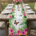 thumbnail image 4 of Tropical Spring Table Runner 72 Inches, Floral Leaves Butterflies Gray Wooden Bed Runner Dresser Scarves Tabletop for Indoor Outdoor Parties/Ceremony/Banquet, 16" x 72", 4 of 9