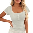 thumbnail image 2 of Lcziwo Lace Trim Shirts for Women Short Sleeve Square Neck Henley Blouses Slim Fitted Y2K Casual Summer Tops 2026 White,M, 2 of 7
