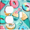thumbnail image 4 of Metal Light Switch Plate Cover Colorful Doughnut Cupcake Ice Cream Collage Teal CAK042, 4 of 13