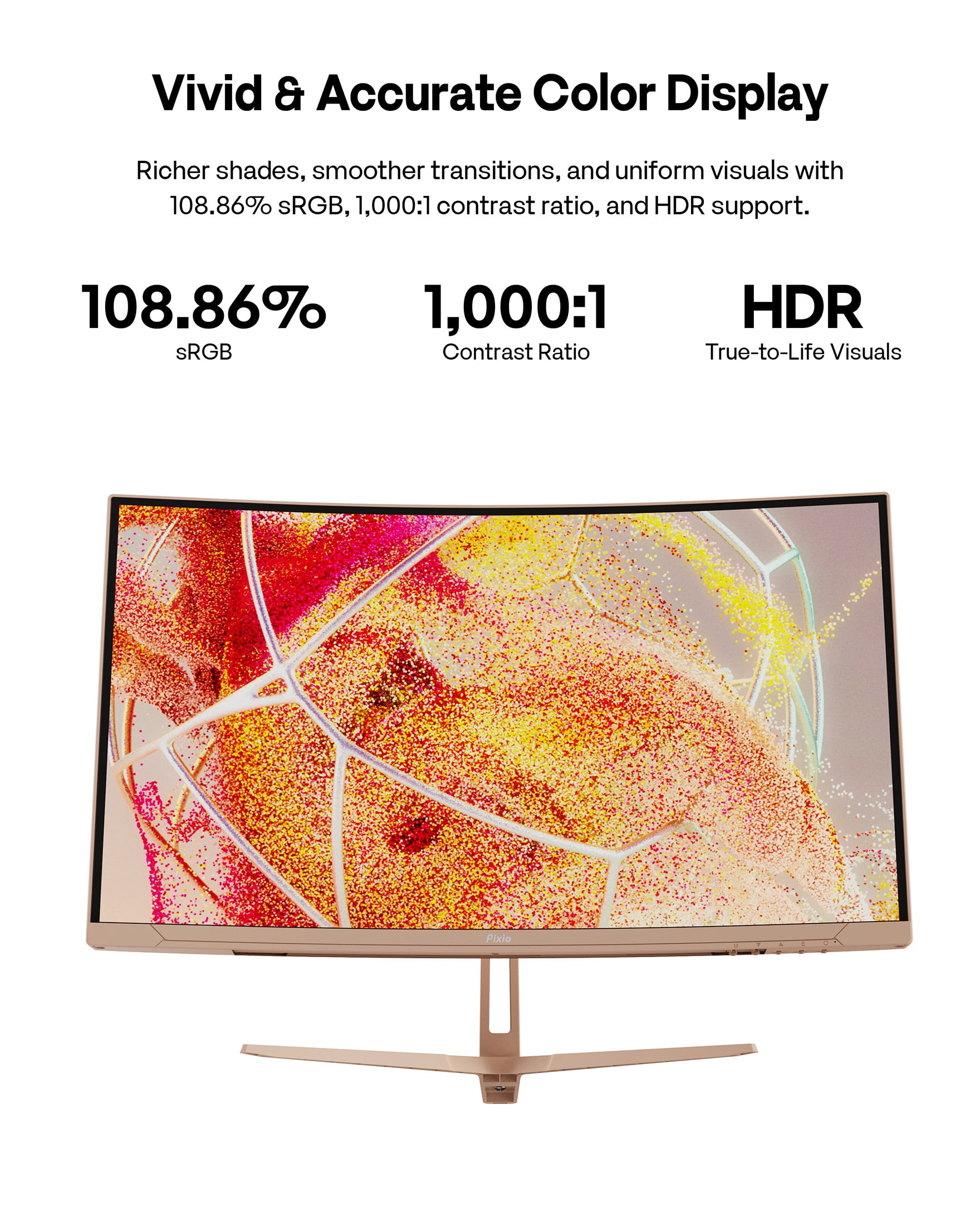 Pixio PXC248 Wave Beige 24 inch 200Hz Refresh Rate FHD 1080p Resolution 1500R Curve Fast VA Panel 1ms GTG Response Time Adaptive Sync HDR Curved Gaming Monitor