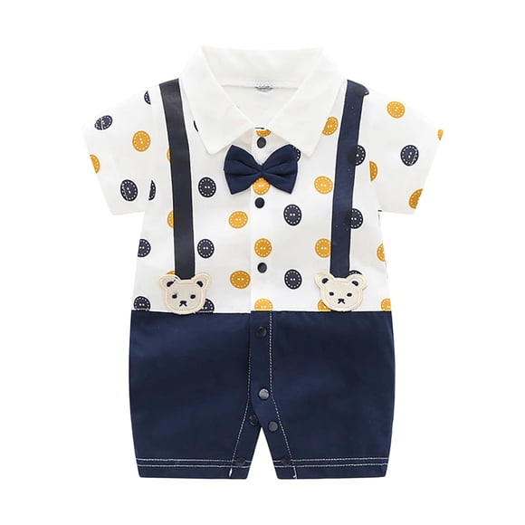 Costume de Gentleman pour Nouveau-Né Garçon, Combinaison à Nœud Papillon, Manches Courtes, Justaucorps à Blocs de Couleur, Vêtements pour Bébé, Bodys pour Bébé, Marine 18-24 Mois