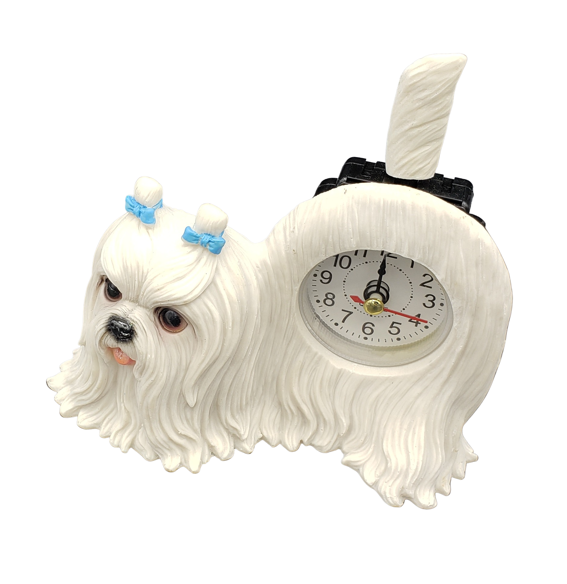 Maltese Desk Clock with Wagging Tail GF93 6" Wx5 H