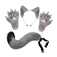 thumbnail image 2 of Conjunto de diadema con orejas de animal, cola y guantes para disfrazarse y decorar para cumpleaños Gris, 2 of 9