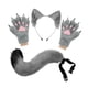thumbnail image 2 of Conjunto de diadema con orejas de animal y guantes de cola para disfrazarse de una hermosa cola larga para fiestas temáticas. Gris, 2 of 8