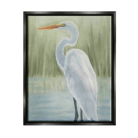 Stupell Industries Egret on Marsh Landscape Animals & Insects Painting Black Floater Framed Art Print Wall Art, 17 x 21
