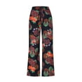 thumbnail image 4 of Women's Wide Leg Cotton Linen Pants Floral Hippie Palazzo Pant Boho Vintage Joggers Yoga Clothes Elastic Waist Printed Joggers Loose Pockets Casual Trousers with Pockets Orange qILAKOG Size XL, 4 of 6