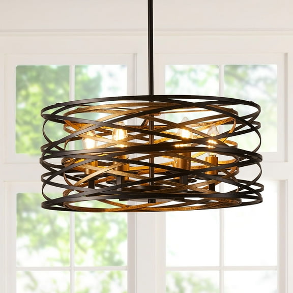 Aiwen Avant-garde Black Gold Open Cage Drum Shape Pendant Light E12 Bulb Base