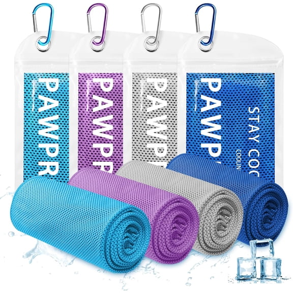 4 Packs Cooling Towels(40"x12"), Soft Breathable Cooling Towels for Neck and Face with Waterproof Bag & Carabiner  Microfiber Cooling Towel for Yoga  Sport  Running  Gym  Workout  Camping  Fitness