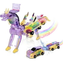 2026 Transforming Dinosaur Toys, 2 in 1 Magnetic Cars Collision Transform into Dino Toys, Christmas Birthday Gift(Rainbow Dragon)