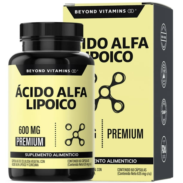 Ácido Alfa Lipóico (ala) 600mg Por Cápsula, Potenciado Con Cúrcuma (curcumina) |Curcuma Capsulas - Antioxidante - Alpha Lipoic Acid | Curcuminoides | Vitaminas Mujer / Hombre - 60 Cápsulas Veganas