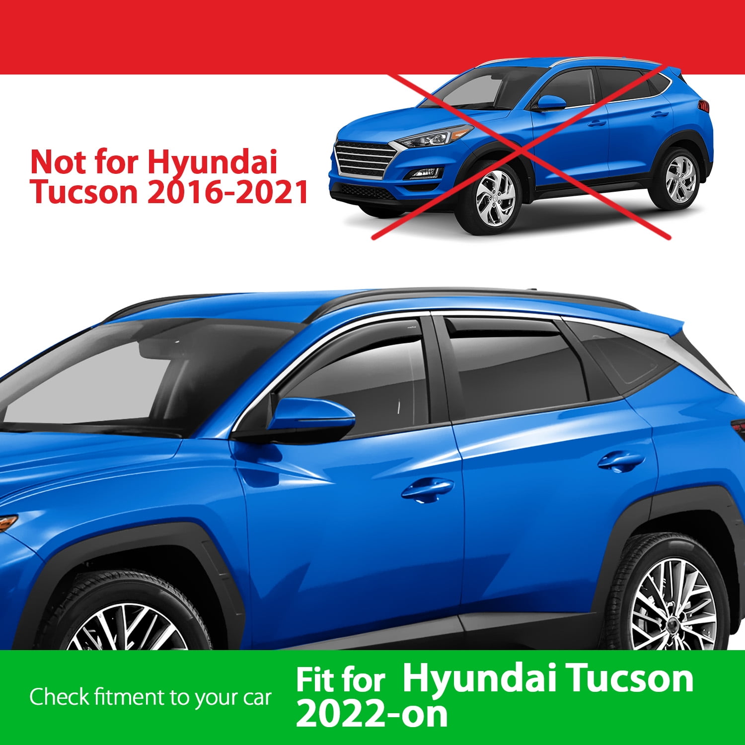 Goodyear Shatterproof In-Channel Window Deflectors for Hyundai Tucson 2022-2025, Rain Guards, Window Visors for Cars, Vent Deflector, Car Accessories, 4 pcs - GY003485