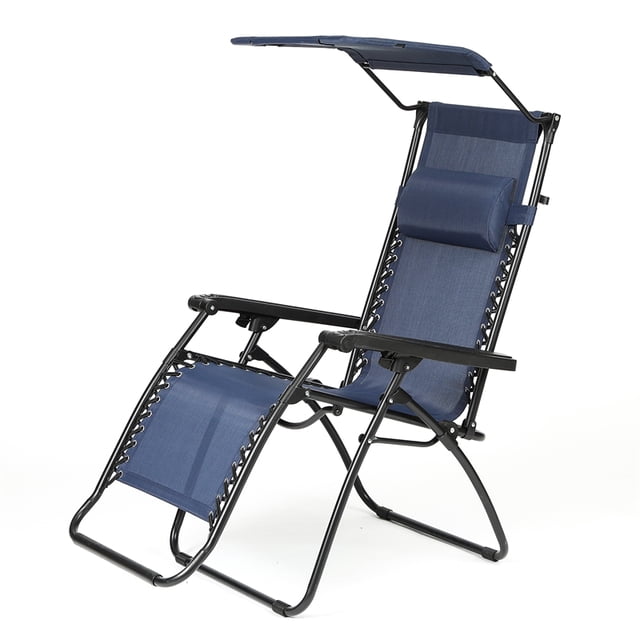 LuxenHome Zero Gravity Patio Chaise Lounge with Canopy Blue