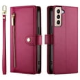 thumbnail image 2 of For Samsung Galaxy S21+ 5G 6.7-inch Wallet Case for Women Men Multi-Card Slots Zipper Pocket Lanyard Strap Wristlet Leather Phone Case,Red, 2 of 7