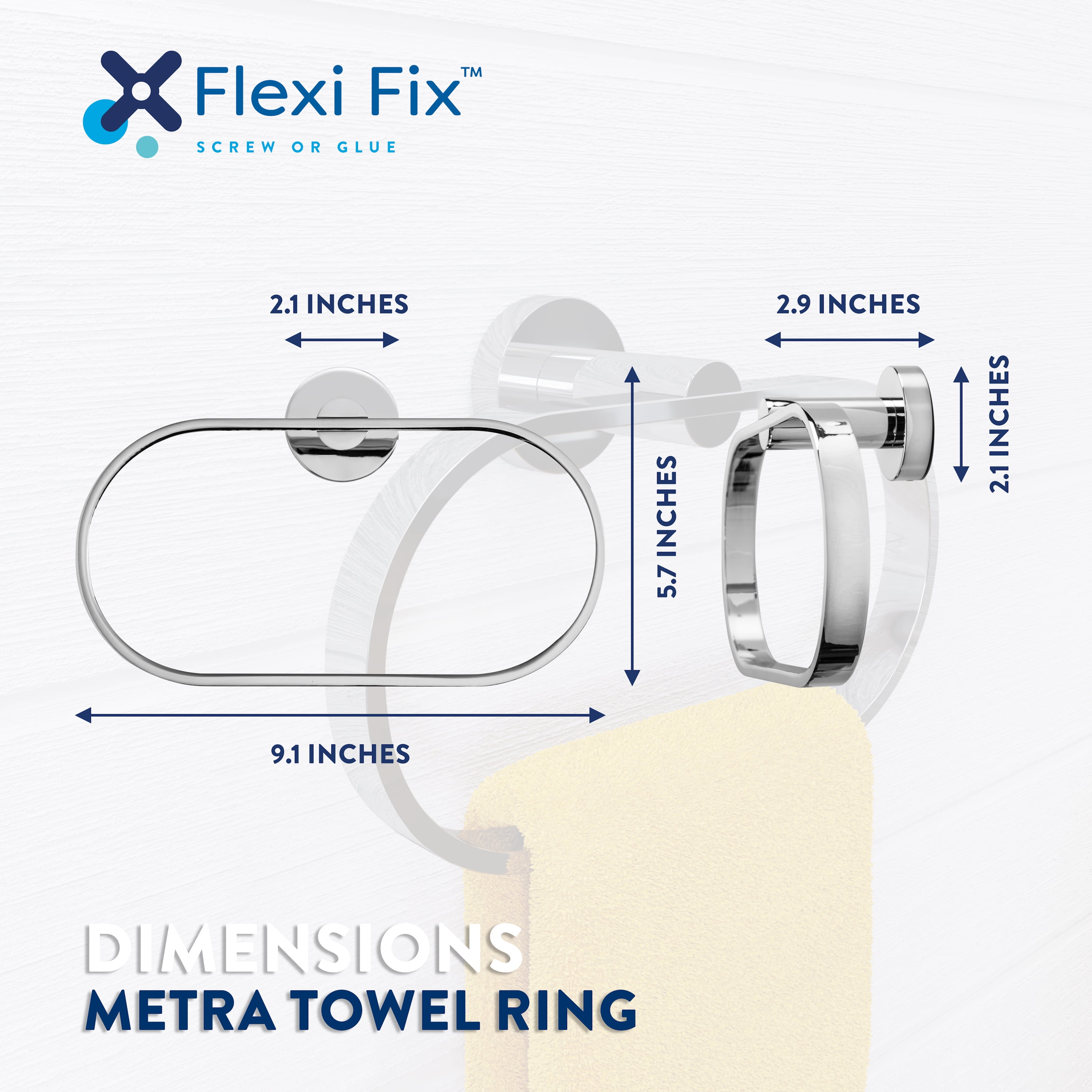 Croydex Metra Flexi-Fix Screw or Glue Towel Ring, Chrome