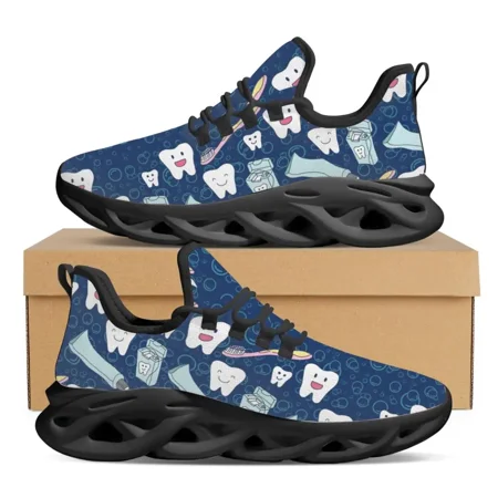 

Women Breathable Soft Sole Sneakers Dental Theme Style Casual Lace Up Flats Shoes Cute Teeth Printing Vulcanized Shoes Female