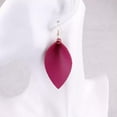 thumbnail image 2 of Faux Leather Teardrop Pinched Leaf Dangle Earrings Women Statement Fall Jewelry, 2 of 2