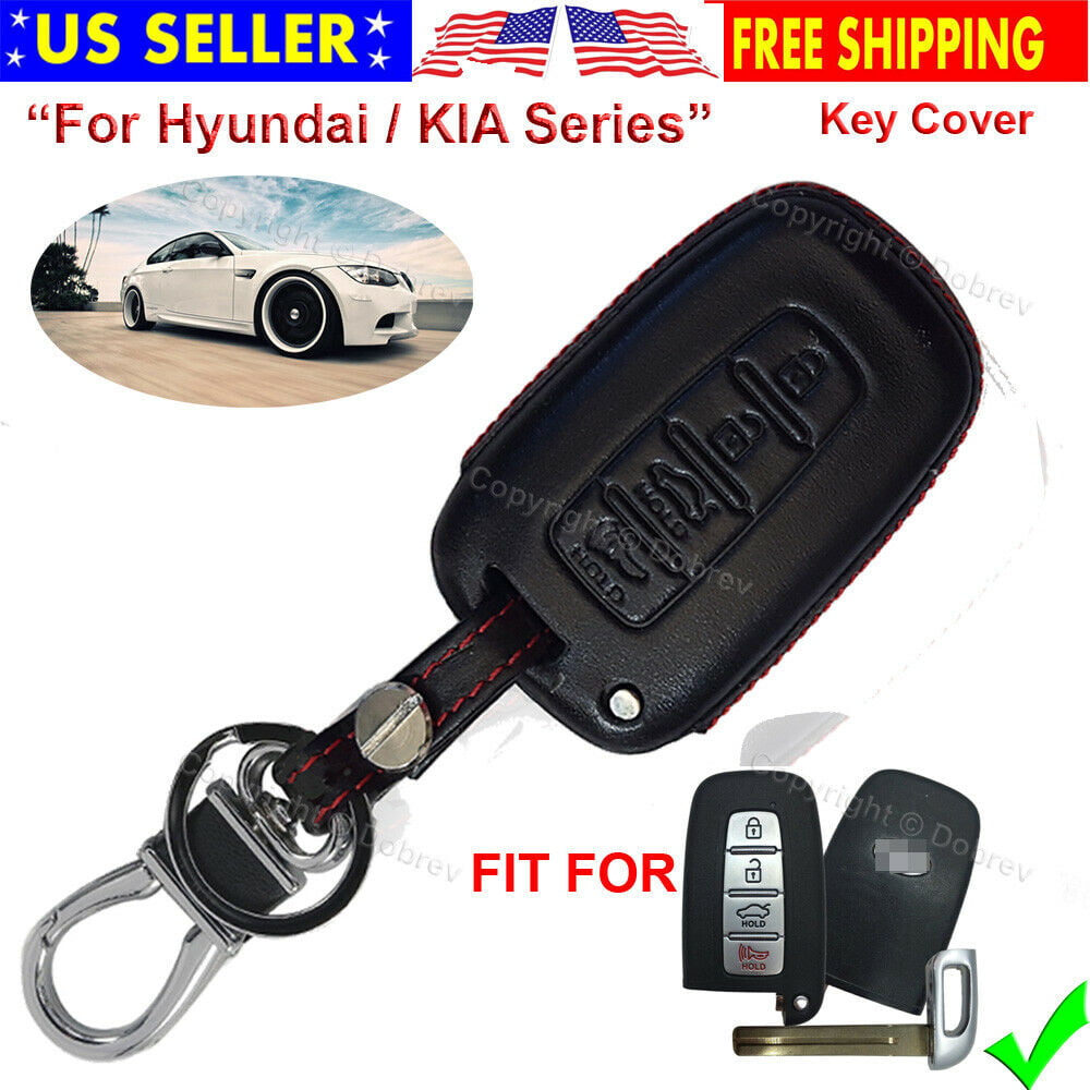 Black VILLSION Universal Car Key Holder Genuine Leather Case for Hyundai with Stainless Steel Hook Remote Key Fob Case with Metal Zipper Keychain Suit for Men Women