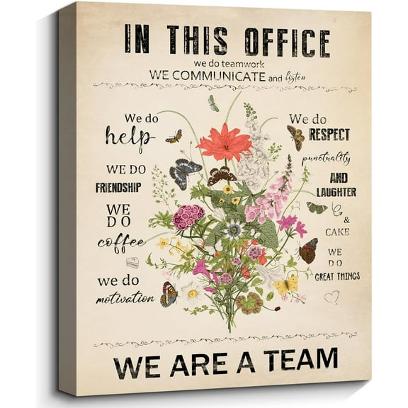 Vintage Inspirational Office Wall Decor Rustic Wildflower Butterfly Poster Botanical Wall Art Prints Motivational Positive Quotes Wall Hanging for Home Office Framed Aesthetic Decor 12x16inch