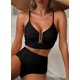 thumbnail image 2 of Bikini Herseas de 2 piezas con tirantes ajustables, tiro alto, negro, XL, 2 of 6