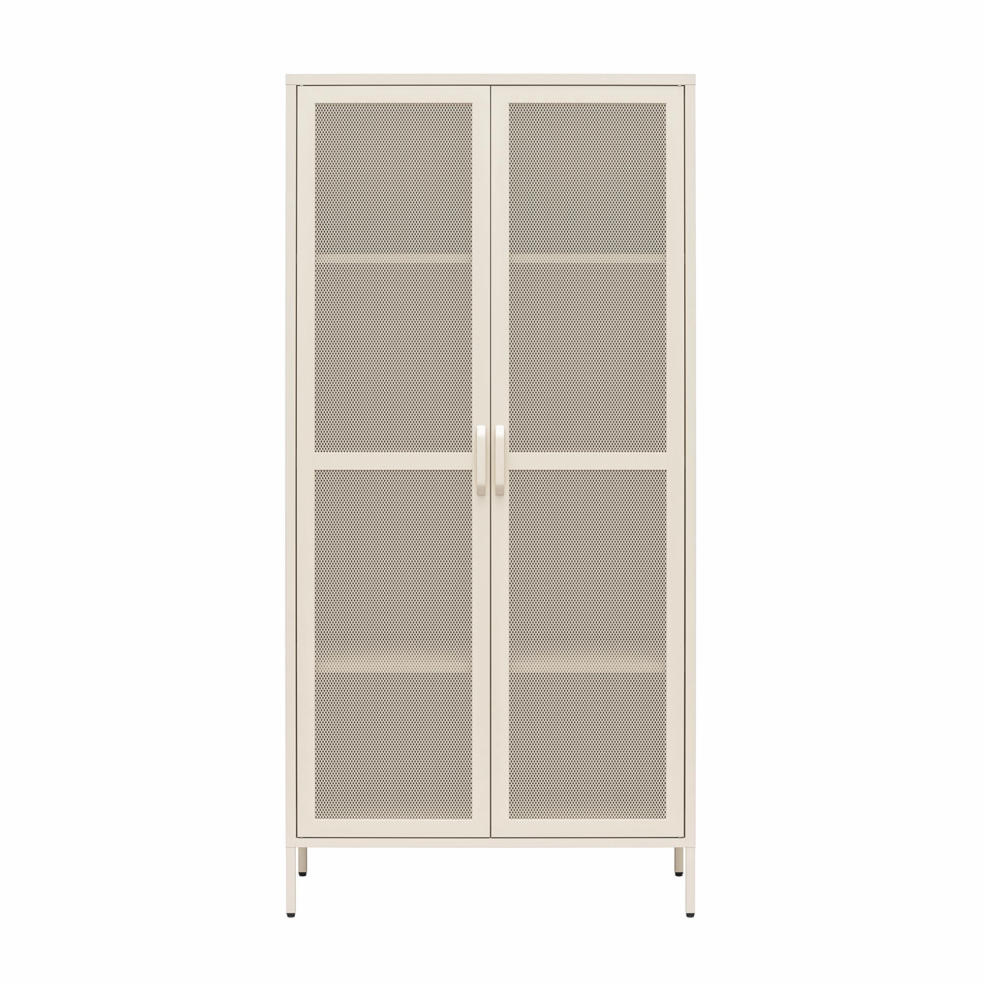 Novogratz Channing Tall 2-Door Storage Cabinet-Mesh Metal Locker, Parchment