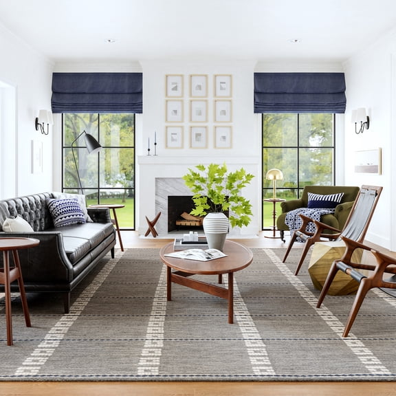 Morgan Geometric Check Wool and Cotton Area Rug, 8' 6" x 11' 6", Morgan Grey