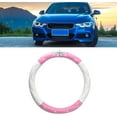 thumbnail image 3 of Soft Elastic Steering Wheel Cover for Women, Rhinestone Bling Leather Protector, Non-Slip Fashion Car Accessories, Universal Fit for Most Vehicles, Pink White, 3 of 18