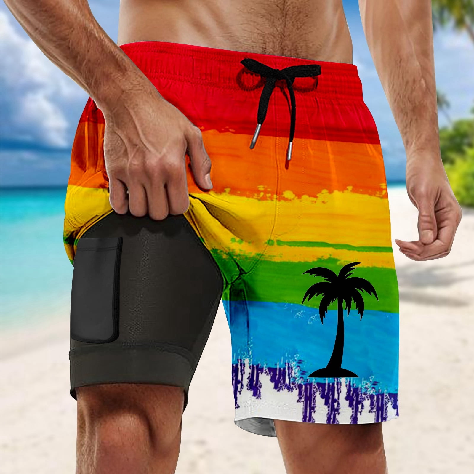 Swimming Trunks for Men Animal Print Short Sleeved T Shirt Mental State Summer Sets for Men,Red,XL
