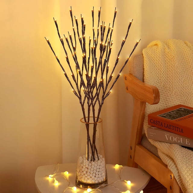 Árbol de abedul iluminado para decoración navideña, paquete de 4 con 20 jcociclos LED