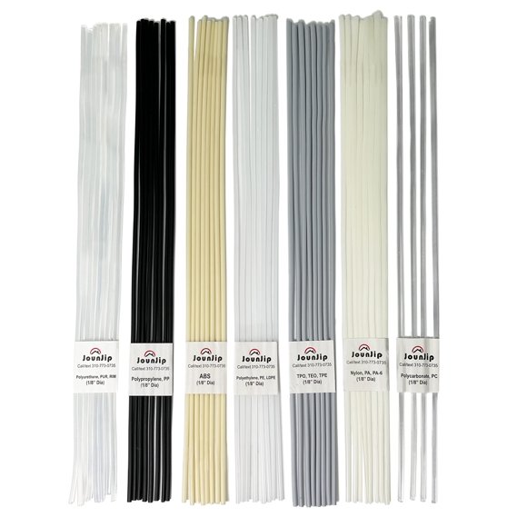 Varillas de soldadura de plástico JOUNJIP - 7 tipos de plástico de soldadura (PP PU ABS PE TPO PA PC) Los plásticos más comunes - Para uso con el kit de soldadura de plástico Jounjip - Paquete de 52 d