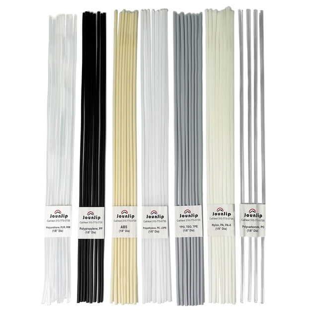 Varillas de soldadura de plástico JOUNJIP - 7 tipos de plástico de soldadura (PP PU ABS PE TPO PA PC) Los plásticos más comunes - Para uso con el kit de soldadura de plástico Jounjip - Paquete de 52 d