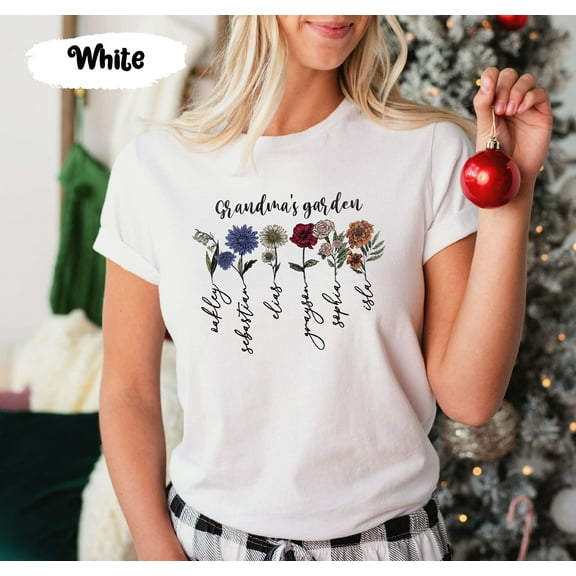 SEIKEMS Grandmas Garden Tees, Custom Birth Flowers Shirt, Personalized Gift For Grandma, Custom Grandkids Name, Gift From Granddaughter For Nana