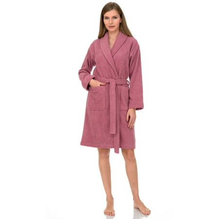 

TowelSelections Women s Robe Turkish Cotton Short Terry Bathrobe Small Cashmere Rose