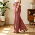 thumbnail image 4 of Women's High Waist Flowy Wide Leg Pants, Durable & Long-Lasting Elastic Drawstring Casual Palazzo Trousers with Pockets for Beach | TruBelle,Hot Pink S, 4 of 6