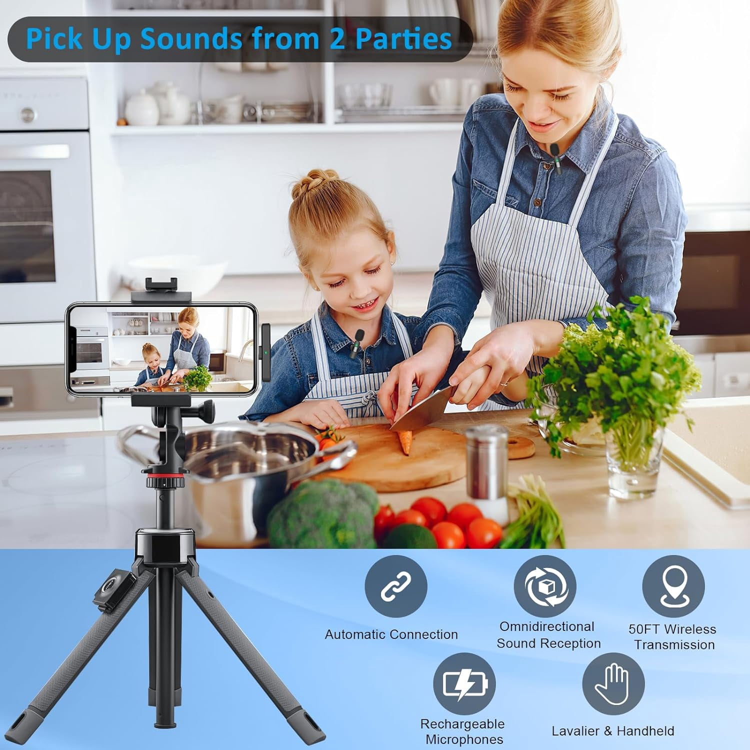 NEOYFC for Wireless Lavalier Microphone for iPhone, iPad, Android - Bluetooth Lapel Phone Mic for Video Recording - Mini Clip on Microphones for Tiktok YouTube Podcast Interview
