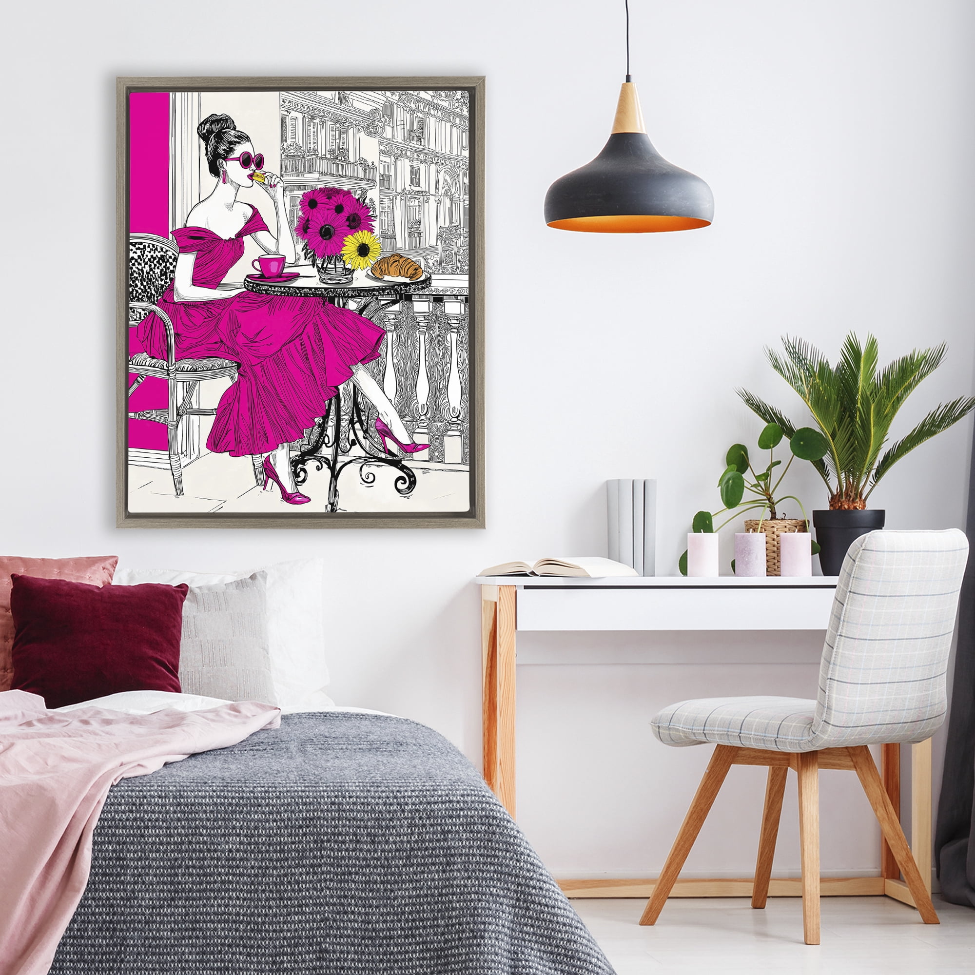 Stupell Industries Glamorous Brunch on Balcony Brown Framed Floater Canvas Wall Art, design by Jess Stempel