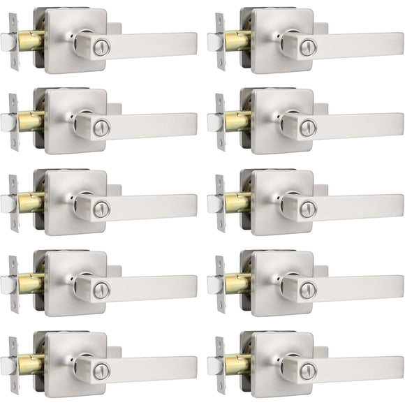 Brushed Nickel Door Handles Nickel Door Lever Privacy Use Door Lock Set Interior Bathroom/Bedroom Door Handle Satin Nickel Reversible for Left Right Sided Doors