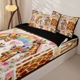 thumbnail image 3 of Castle Fairy Watercolor Collage Giraffe Zipper Twin Comforter Sets with Fitted Sheet and 2 Pillowcases for Boys,Rainbow Daisy Butterfly Zipper Bedding Set,Brown Pink White,Black Reversible,4-Piece, 3 of 6