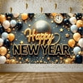 thumbnail image 3 of Gold Theme Happy New Year Banner Black White Accent New Year Party Banner Disco Colorful Balloons Celebration Banner for New Year Party Indoor Celebration Holiday Event, 3 of 8