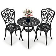 Laurel Canyon 3-Piece Bistro Table Set, Cast Aluminum Outdoor Bistro Furniture Set, Patio Bistro Sets with Small Round Table and 2 Chairs for Porch, Lawn, Garden, Backyard, Pool, Black